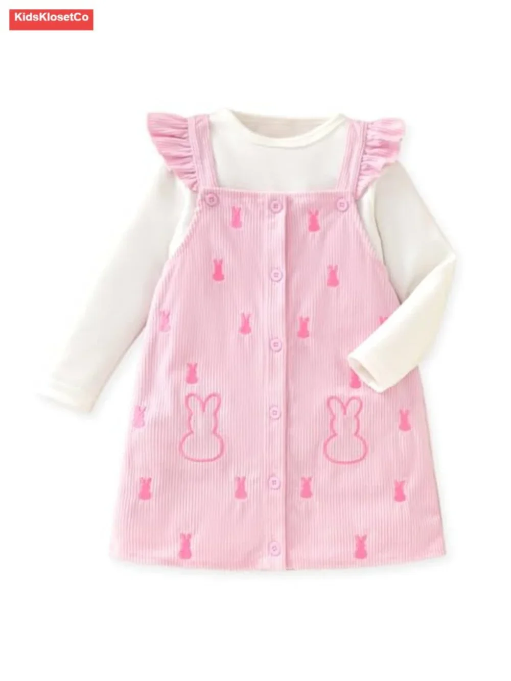 Toddler Girl Embroidered Button Down Overall Jumper Dress Set